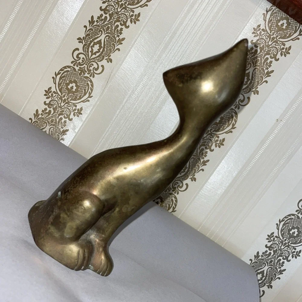 Vintage Solid Brass Siamese Cat‎ Slender Sleek Stylized Head Tilt 7